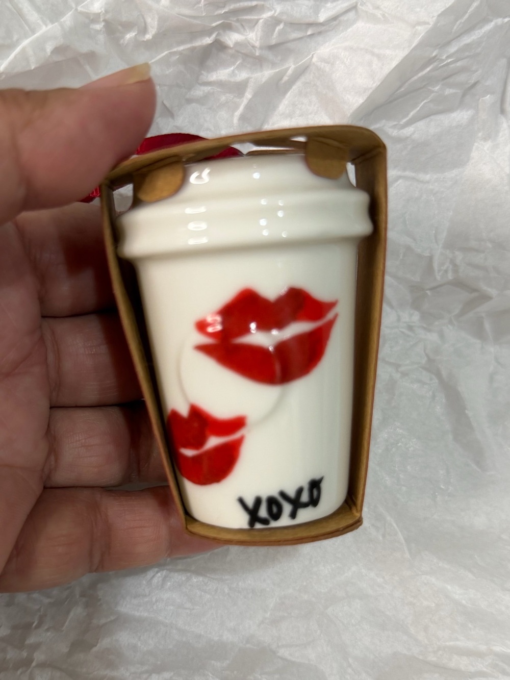 Starbucks XOXO Lipstick Lips Cup Ornament Mini Tumbler Christmas 2015 NWT